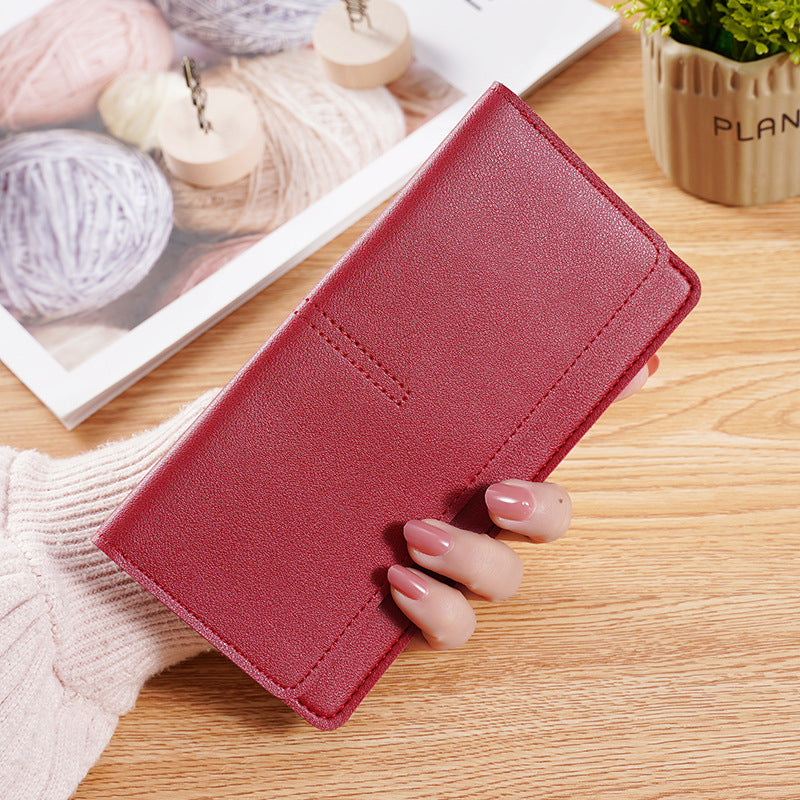PU Leather Long Slim Mobile Money Wallet for Women