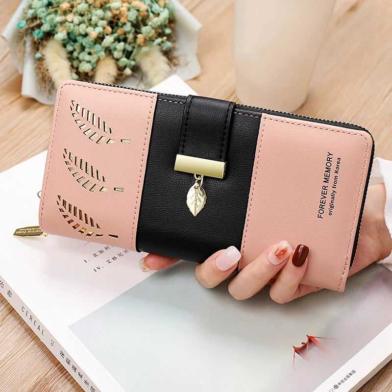 Hollow Leaves Design Women's PU Leather Handclutch Wallet for Girls
