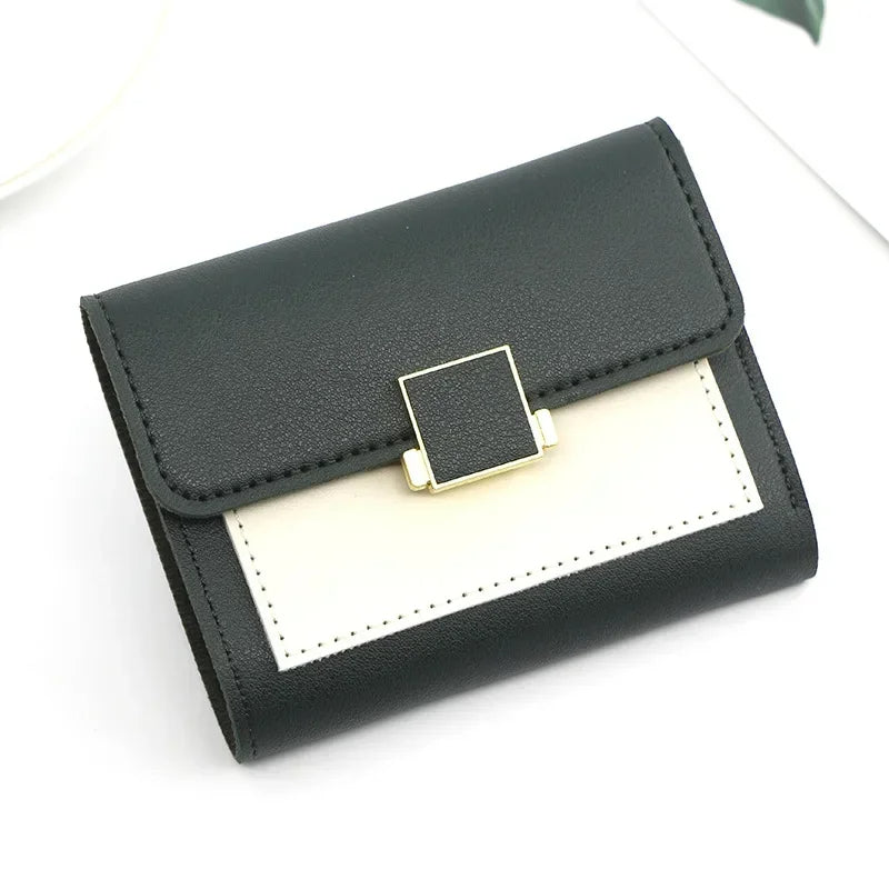 Square Buckle Small Women's Trifold Wallet Multi Cardholder for Girls