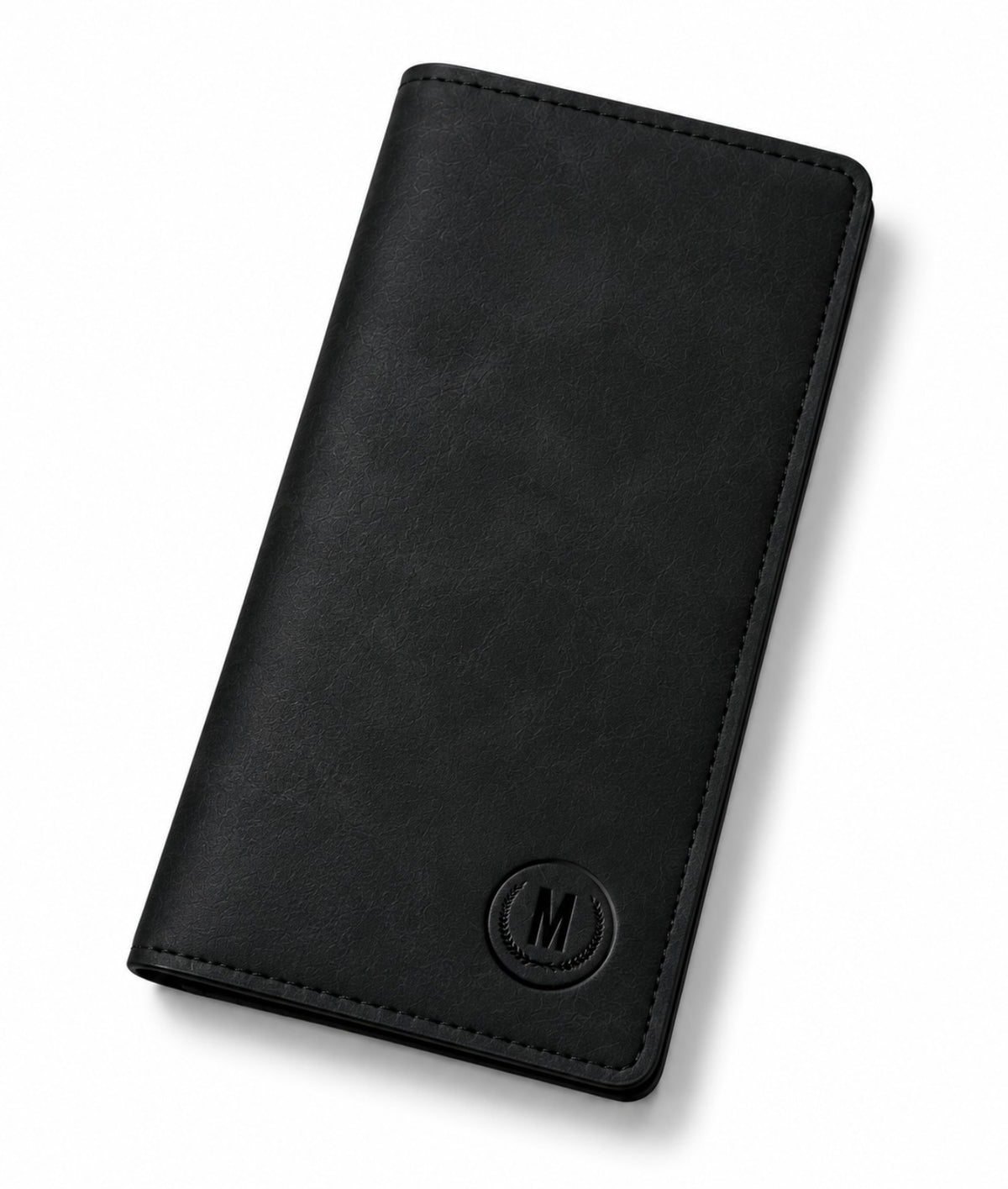 Black men's long wallet with embossed emblem