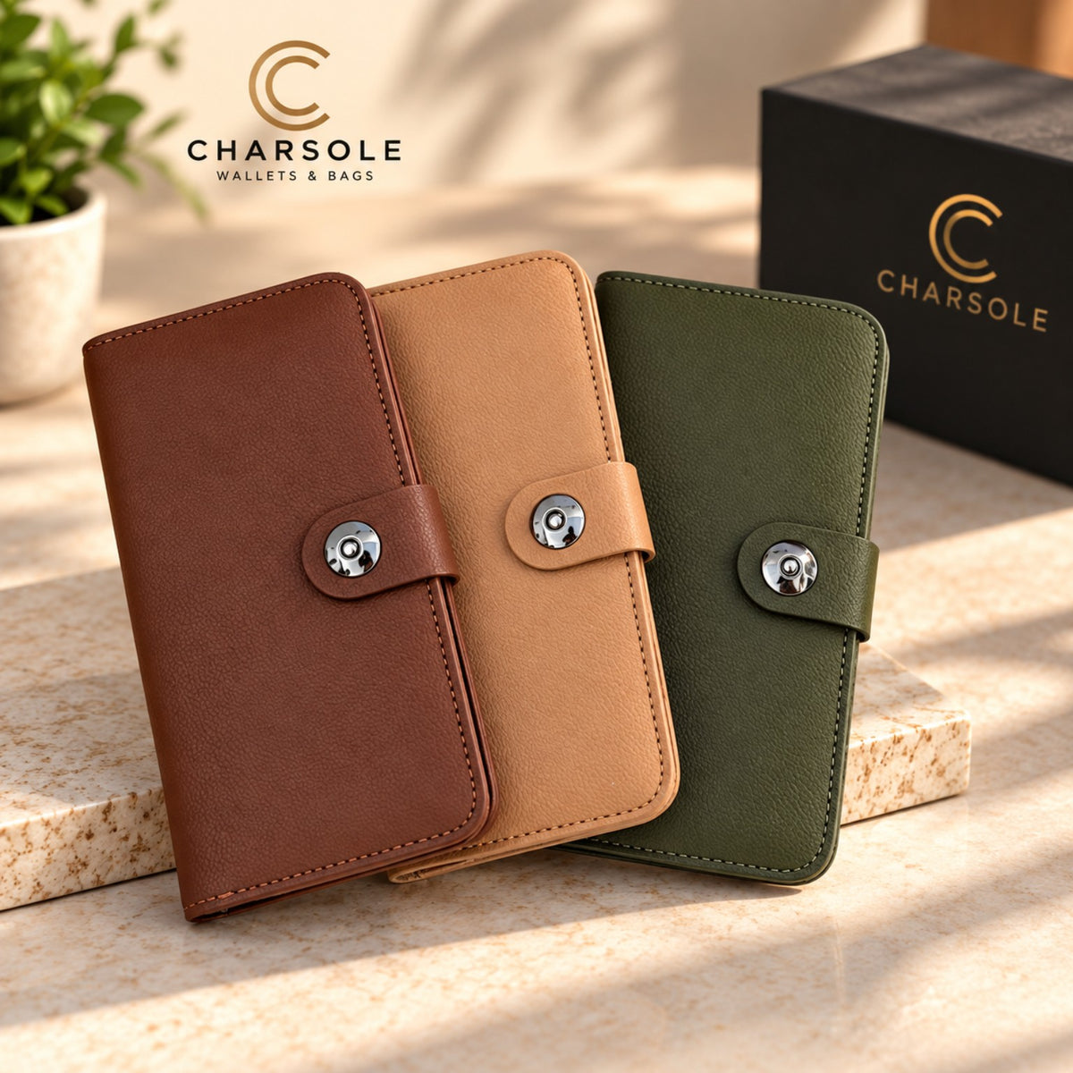CHARSOLE premium long wallet in multiple colors