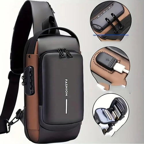 Anti-Theft Crossbody Bag with 3-digit combination lock and mobile charging port