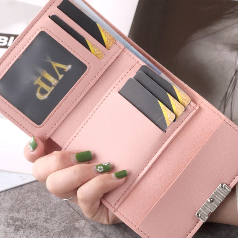 Square Buckle Small Women's Trifold Wallet Multi Cardholder for Girls