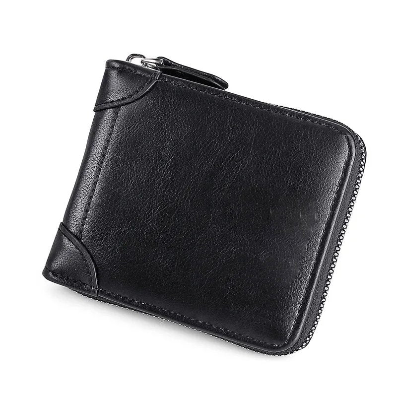 RFID Protection Round Zipper Short Wallet for Men
