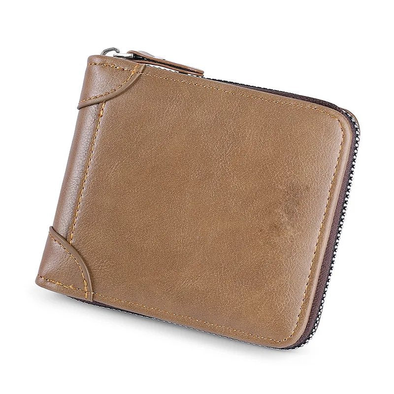 RFID Protection Round Zipper Short Wallet for Men