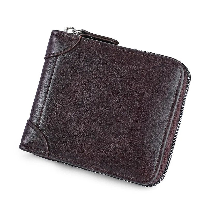 RFID Protection Round Zipper Short Wallet for Men