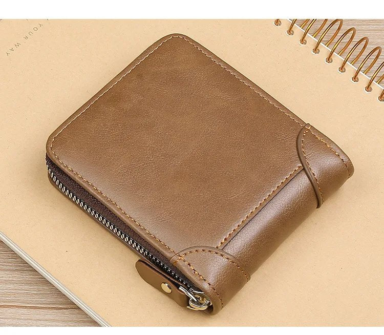 RFID Protection Round Zipper Short Wallet for Men