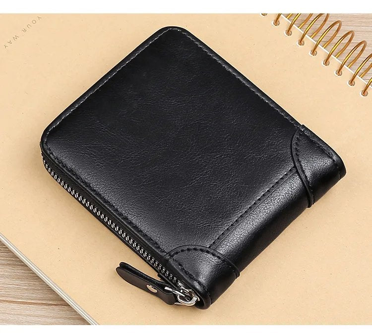 RFID Protection Round Zipper Short Wallet for Men