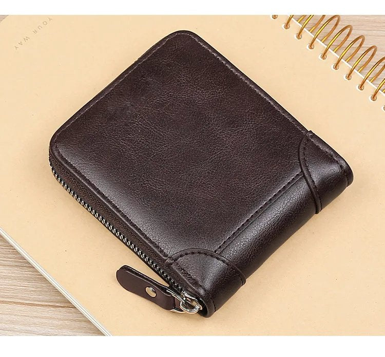 RFID Protection Round Zipper Short Wallet for Men