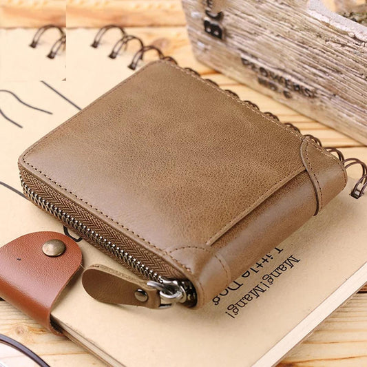 RFID Protection Round Zipper Short Wallet for Men