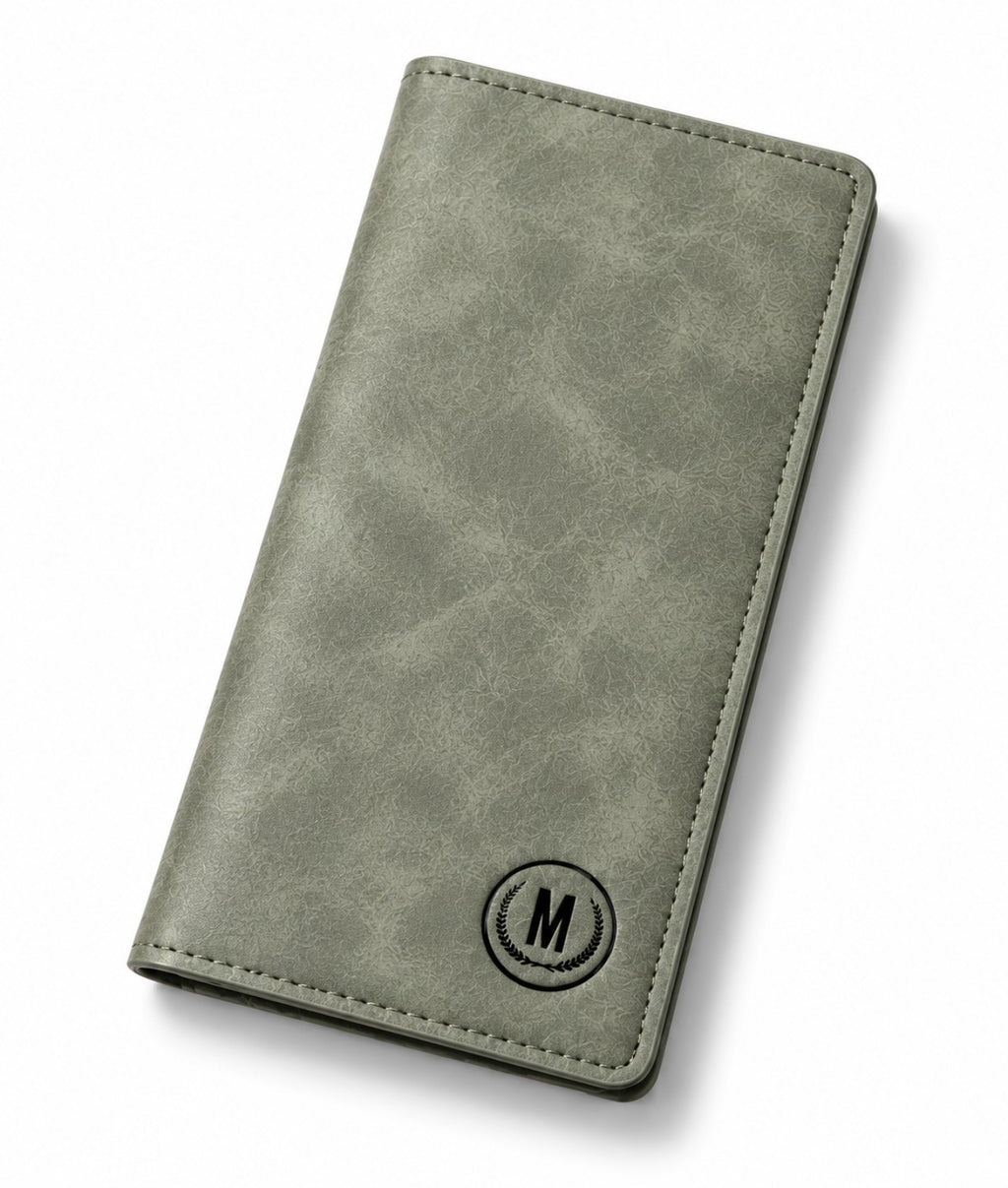Grey men's long wallet with textured finish