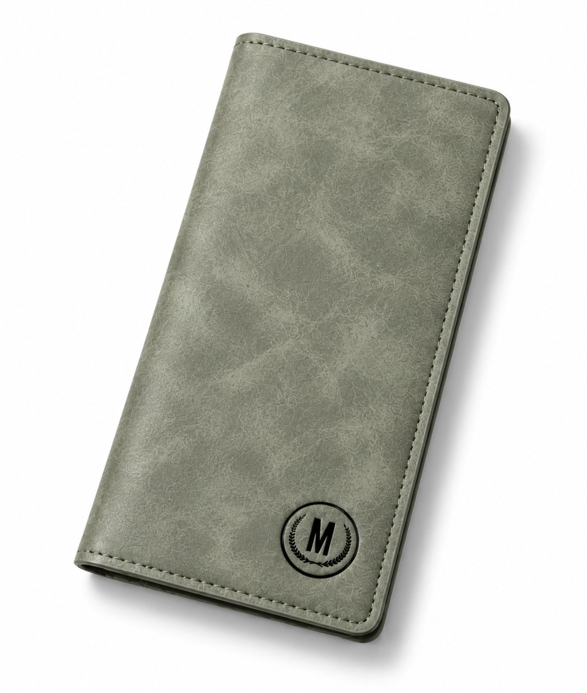 Grey men's long wallet with textured finish