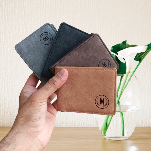 M Brand PU Leather Horizontal Short Wallet Cardholder for Men