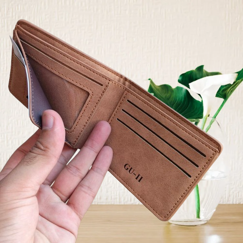 M Brand PU Leather Horizontal Short Wallet Cardholder for Men