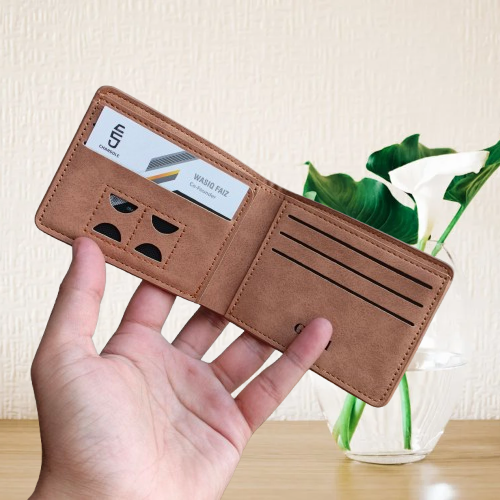 M Brand PU Leather Horizontal Short Wallet Cardholder for Men