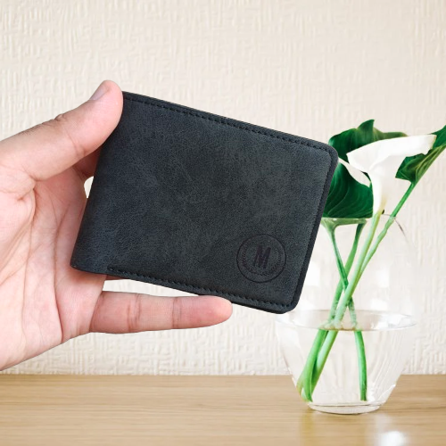 M Brand PU Leather Horizontal Short Wallet Cardholder for Men