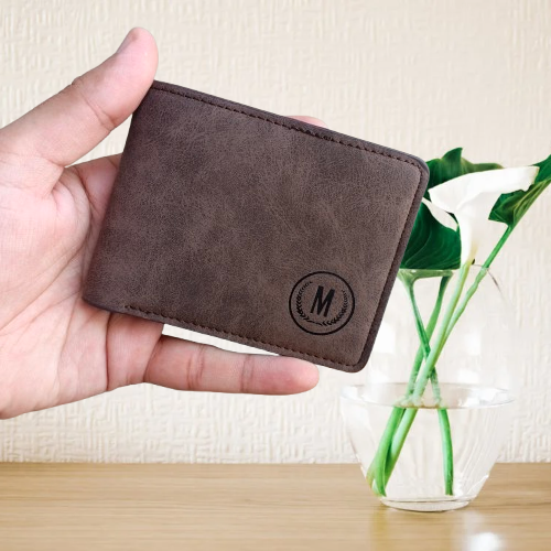 M Brand PU Leather Horizontal Short Wallet Cardholder for Men