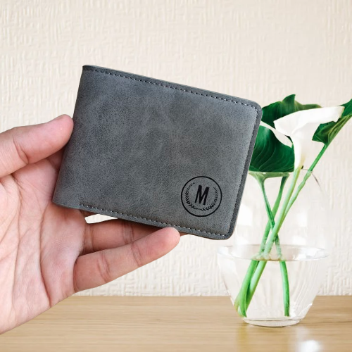 M Brand PU Leather Horizontal Short Wallet Cardholder for Men