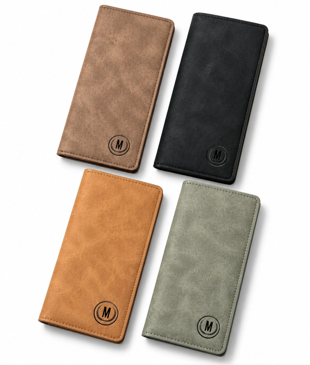 CHARSOLE men's long wallet in camel brown, coffee, grey and black