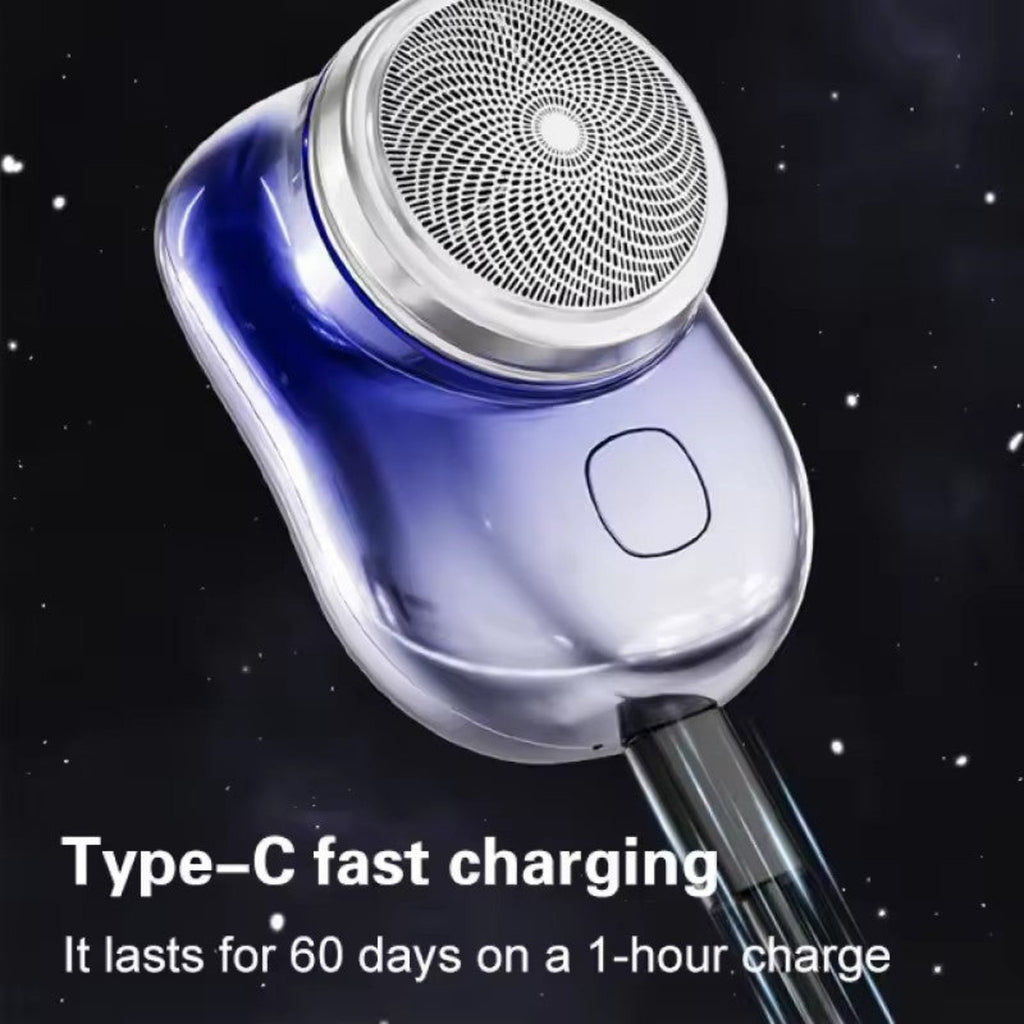 Mini electric shaver blue close-up