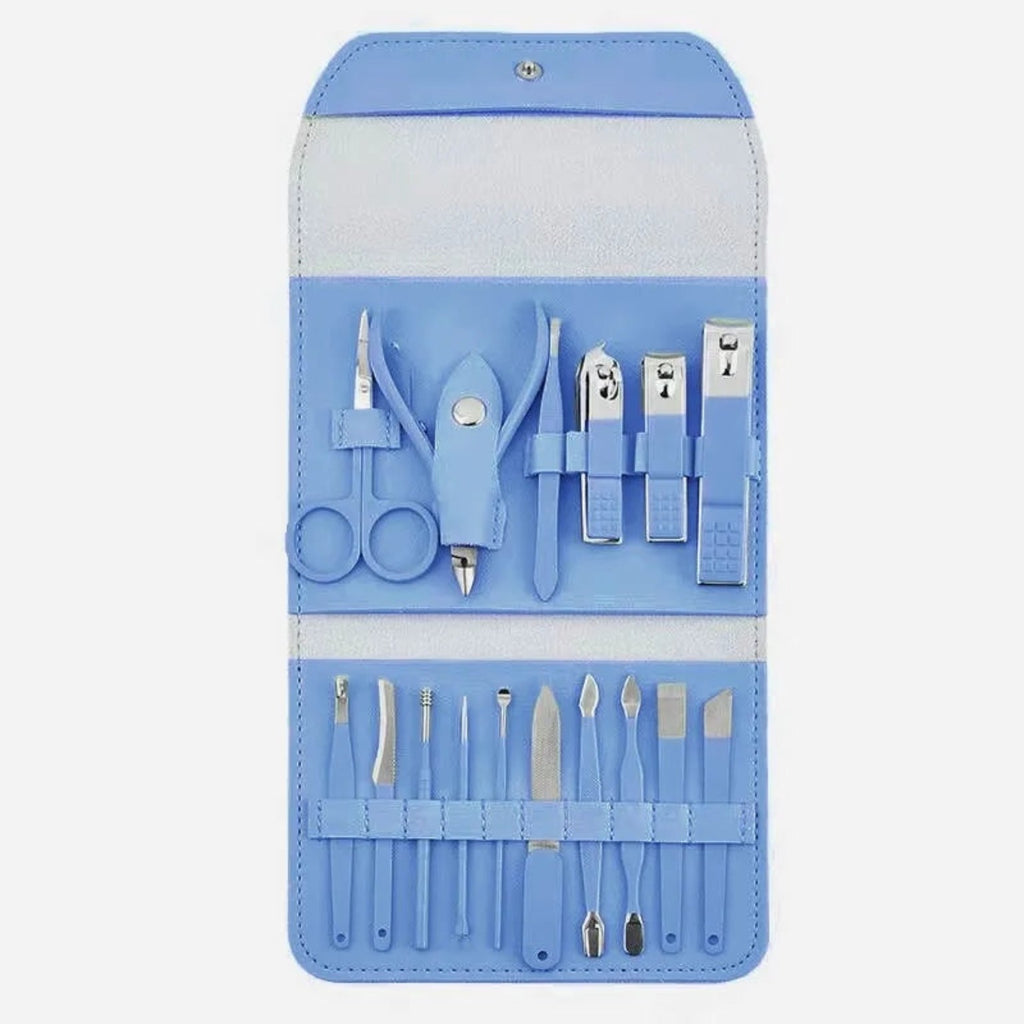 16-piece manicure pedicure set blue case