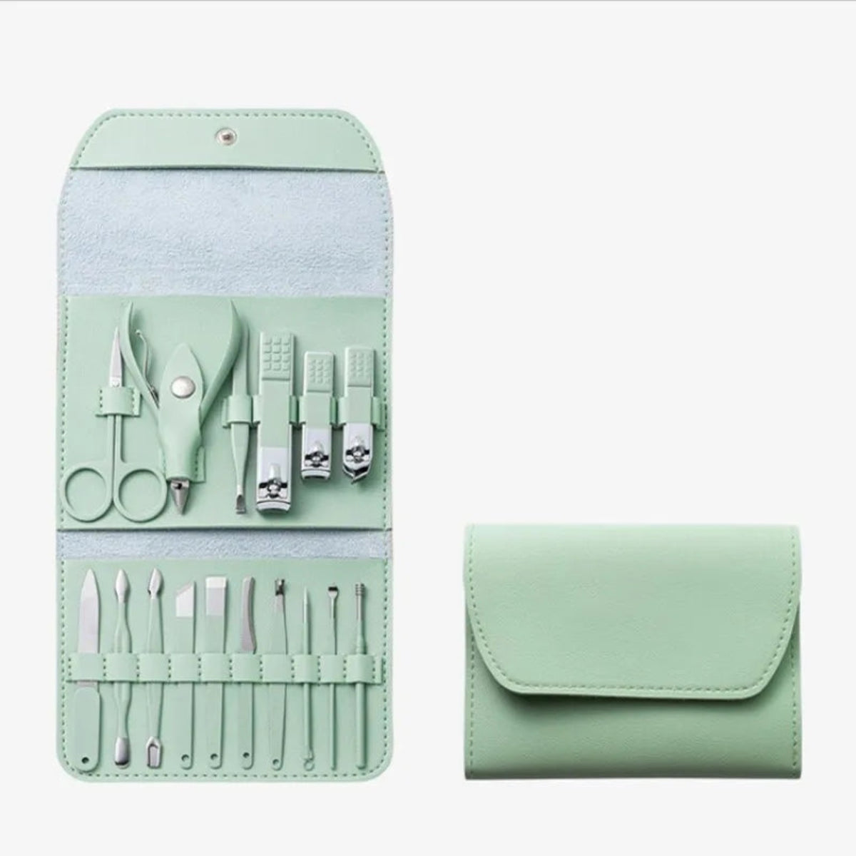 16-piece manicure pedicure set green case