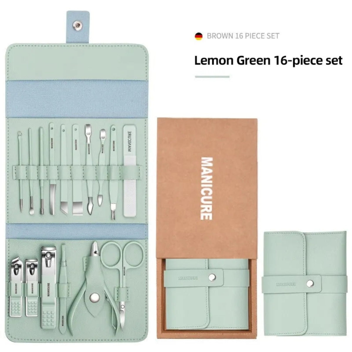 16-piece lemon green manicure pedicure set