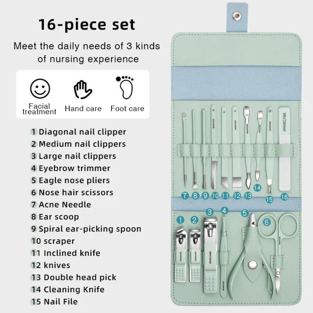 16-piece manicure pedicure kit with tools