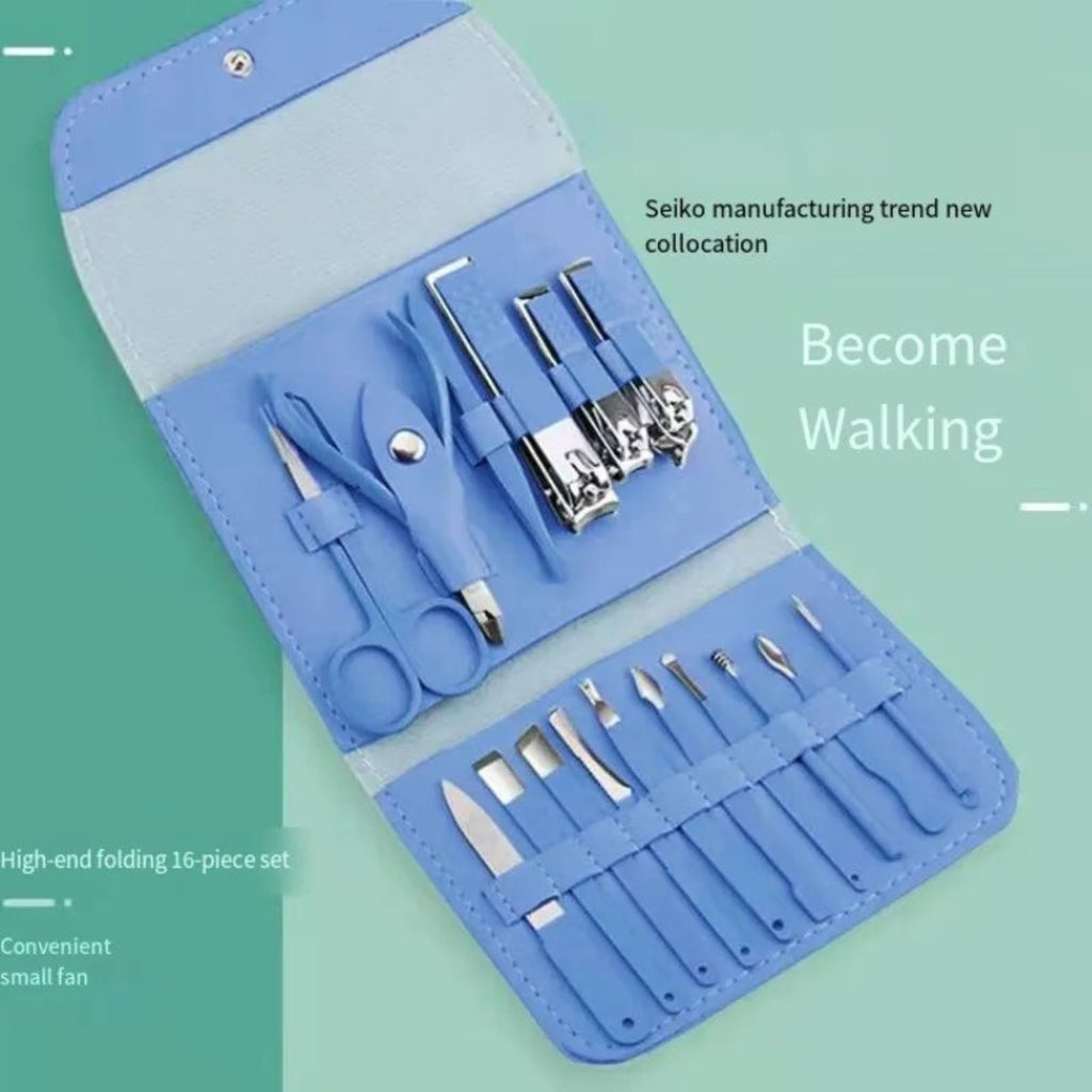 Blue 16-piece manicure pedicure tool set