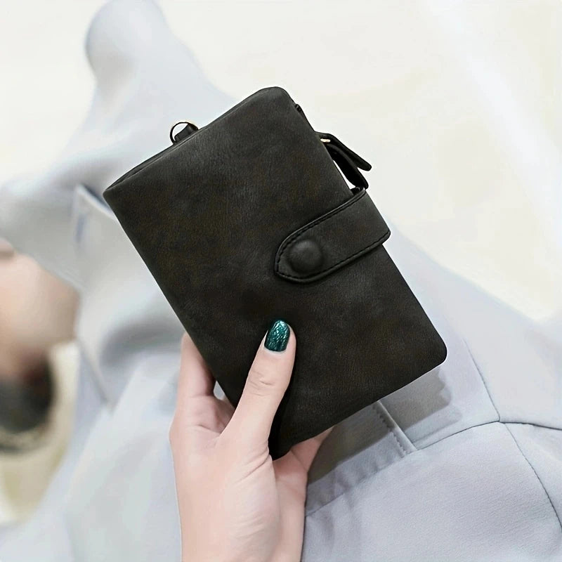 Tri-fold Short Soft Leather Women Wallets with Coin Zipper Pocket