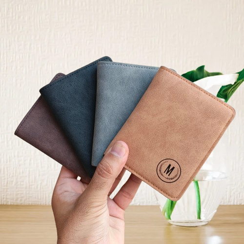 M Brand PU Leather Verticle Short Wallet Cardholder for Men