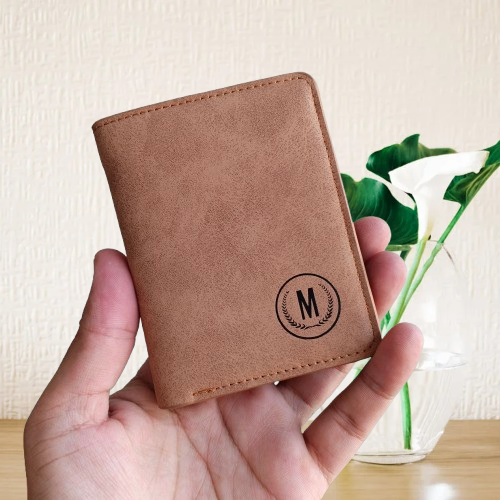 M Brand PU Leather Verticle Short Wallet Cardholder for Men