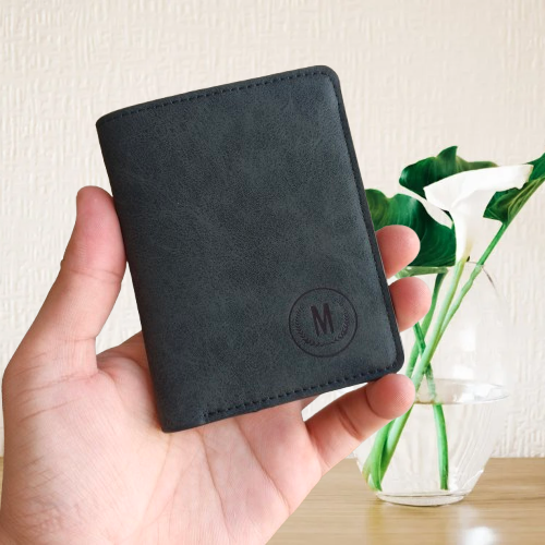 M Brand PU Leather Verticle Short Wallet Cardholder for Men
