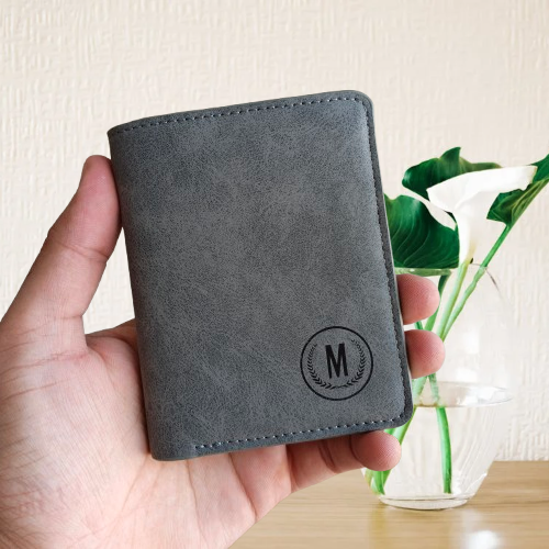 M Brand PU Leather Verticle Short Wallet Cardholder for Men