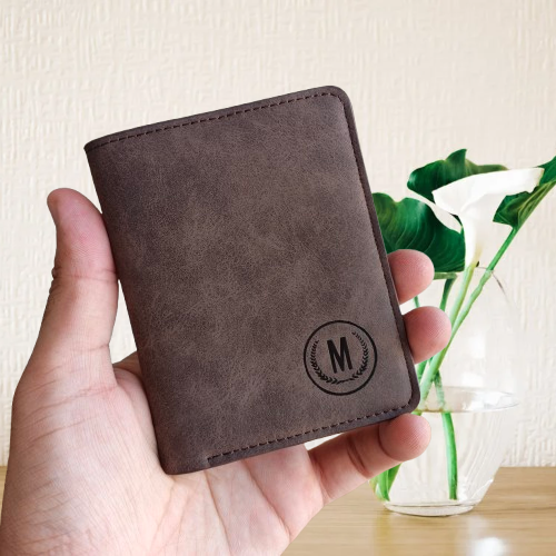 M Brand PU Leather Verticle Short Wallet Cardholder for Men