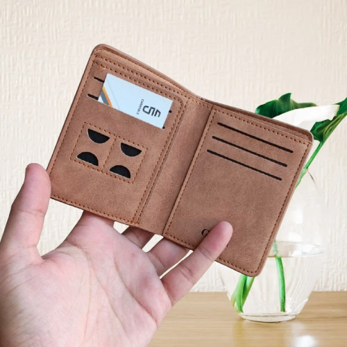 M Brand PU Leather Verticle Short Wallet Cardholder for Men