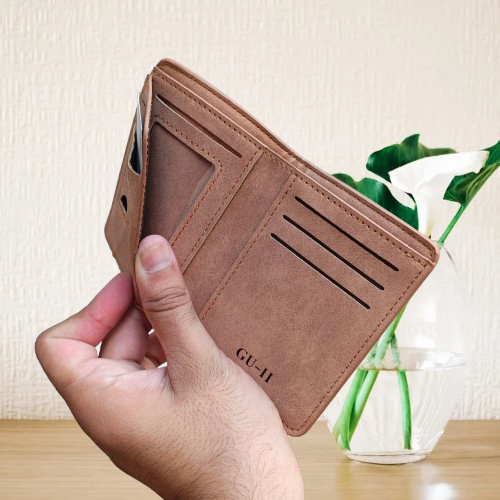 M Brand PU Leather Verticle Short Wallet Cardholder for Men