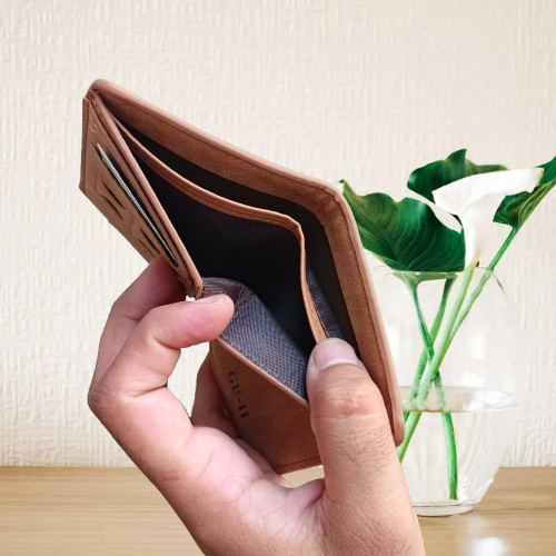 M Brand PU Leather Verticle Short Wallet Cardholder for Men